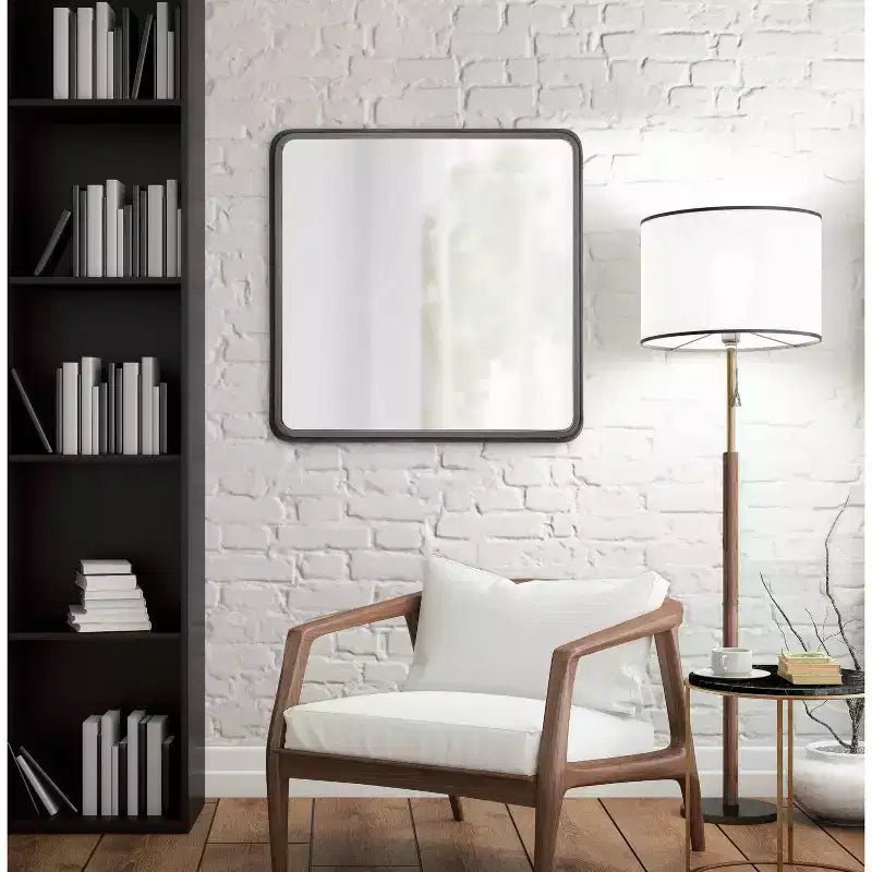 28" x 28" Armenta Square Wall Mirror Gray - Kate & Laurel: Industrial Metal Frame, No Assembly Required