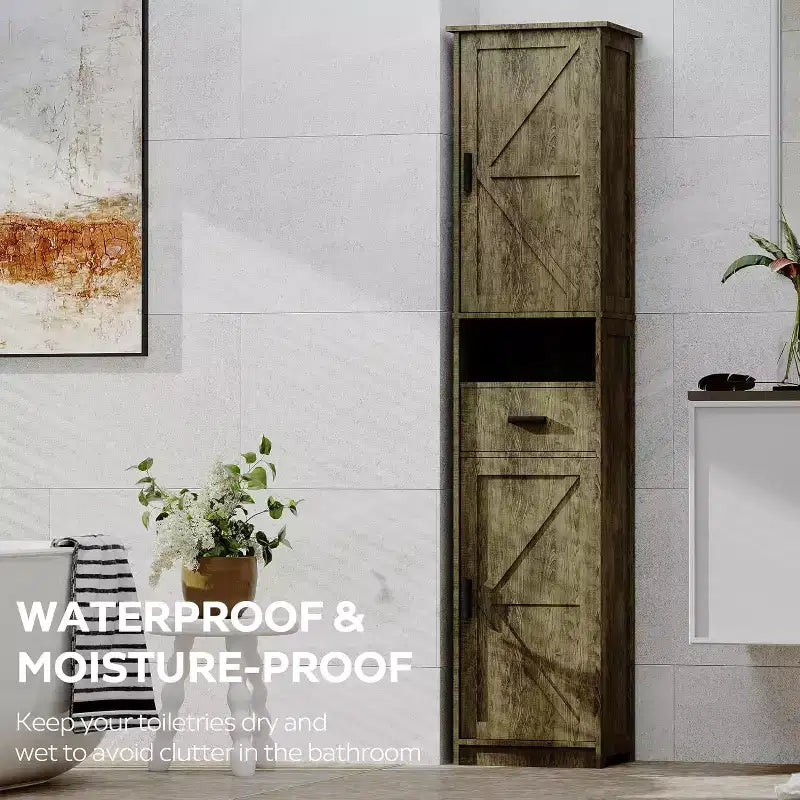 Tall Bathroom Storage Cabinet with 2 Barn Doors and 1 Drawer, Narrow Bathroom Cabinet with Adjustable ShelvesTall Bathroom Cabinet Vintage