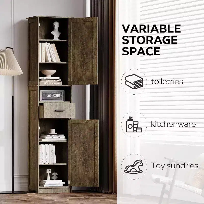 Tall Bathroom Storage Cabinet with 2 Barn Doors and 1 Drawer, Narrow Bathroom Cabinet with Adjustable ShelvesTall Bathroom Cabinet Vintage
