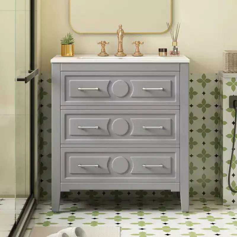 30 Single Bathroom Vanity with Sink, Bathroom Floor Cabinet with Drawers for Small Space