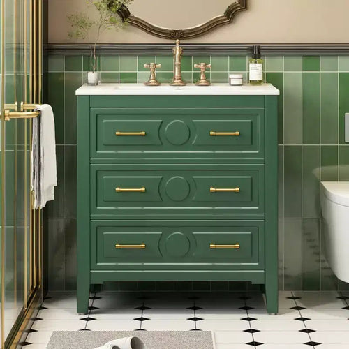30 Single Bathroom Vanity with Sink, Bathroom Floor Cabinet with Drawers for Small Space