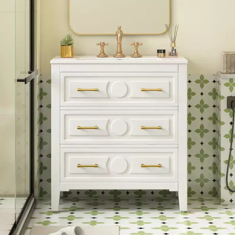 30 Single Bathroom Vanity with Sink, Bathroom Floor Cabinet with Drawers for Small Space