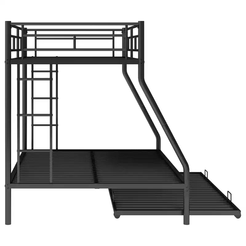 Bellemave Twin Over Full Bunk Bed with Pull-Out Twin Trundle, Sturdy Steel Frame, Two-Side Ladders, Guardrails, Space-Saving Design