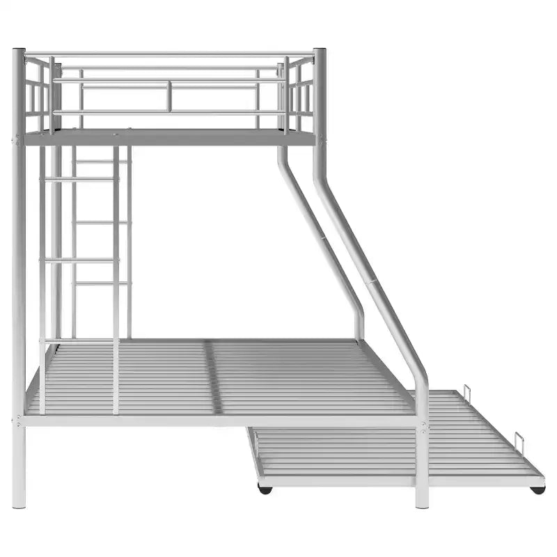 Bellemave Twin Over Full Bunk Bed with Pull-Out Twin Trundle, Sturdy Steel Frame, Two-Side Ladders, Guardrails, Space-Saving Design