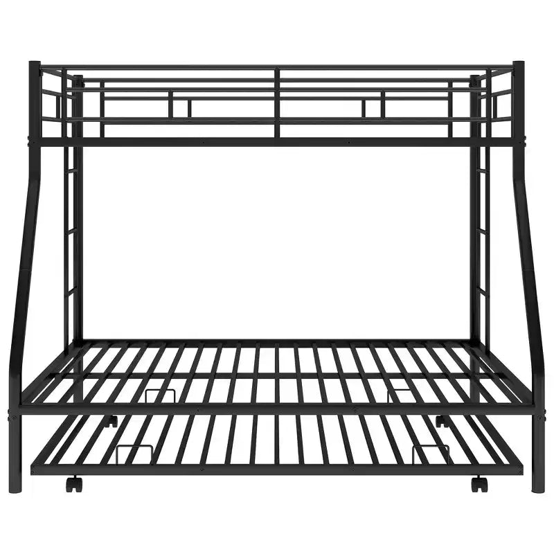 Bellemave Twin Over Full Bunk Bed with Pull-Out Twin Trundle, Sturdy Steel Frame, Two-Side Ladders, Guardrails, Space-Saving Design