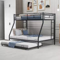 Bellemave Twin Over Full Bunk Bed with Pull-Out Twin Trundle, Sturdy Steel Frame, Two-Side Ladders, Guardrails, Space-Saving Design