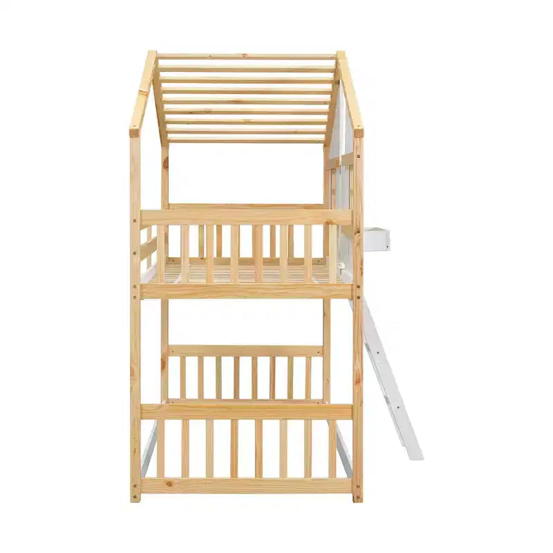 GDF Studio Cylon Modern Wooden House Bunk Bed with Roof, Safety Guardrails and Ladder