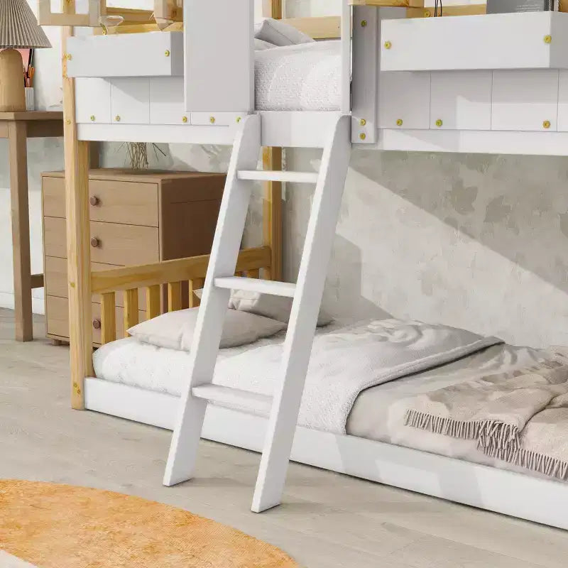GDF Studio Cylon Modern Wooden House Bunk Bed with Roof, Safety Guardrails and Ladder