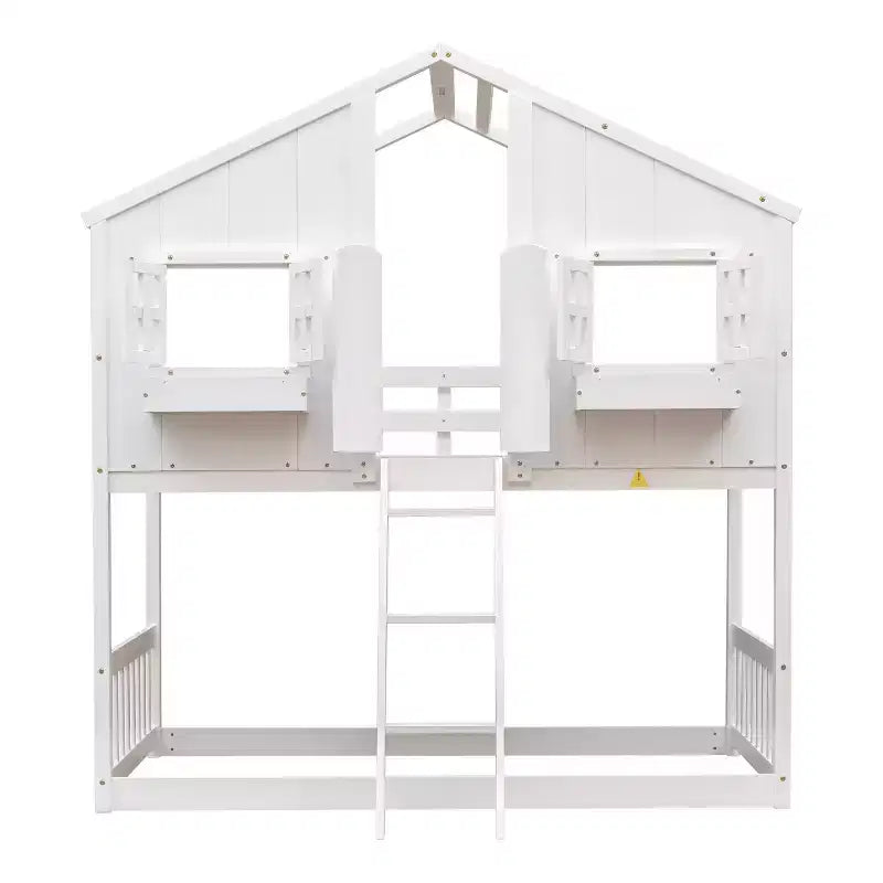 GDF Studio Cylon Modern Wooden House Bunk Bed with Roof, Safety Guardrails and Ladder