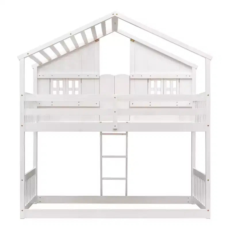 GDF Studio Cylon Modern Wooden House Bunk Bed with Roof, Safety Guardrails and Ladder