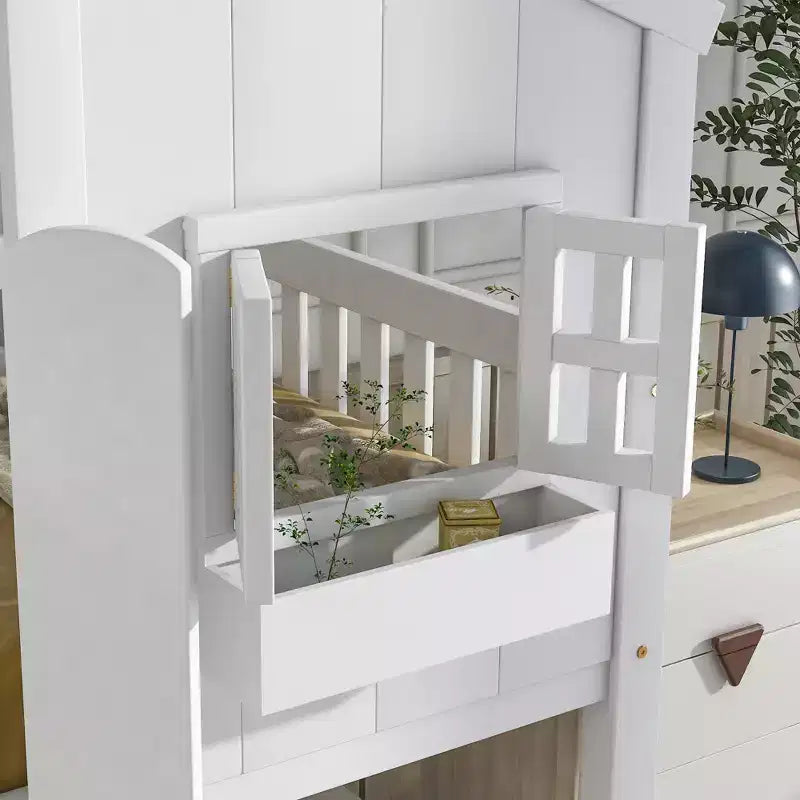GDF Studio Cylon Modern Wooden House Bunk Bed with Roof, Safety Guardrails and Ladder