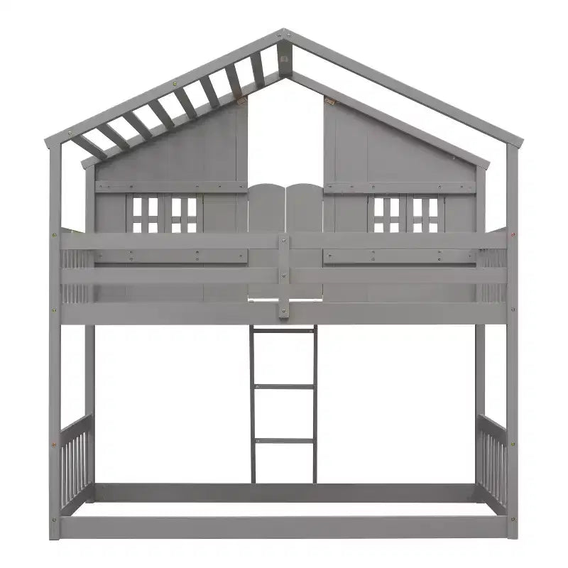 GDF Studio Cylon Modern Wooden House Bunk Bed with Roof, Safety Guardrails and Ladder