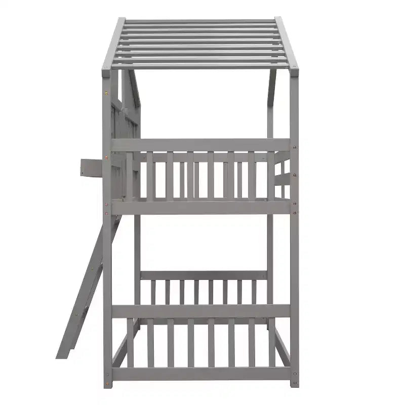 GDF Studio Cylon Modern Wooden House Bunk Bed with Roof, Safety Guardrails and Ladder