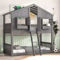 GDF Studio Cylon Modern Wooden House Bunk Bed with Roof, Safety Guardrails and Ladder
