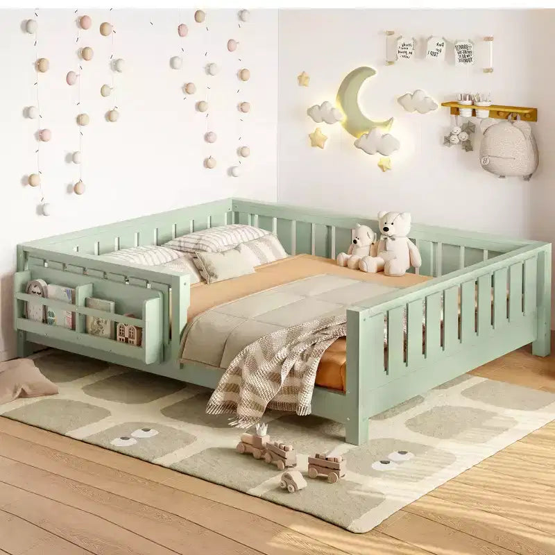 GDFStudio Nirae Modern Full Size Bed with Built-in Bookshelf and Full-Length Guardrail