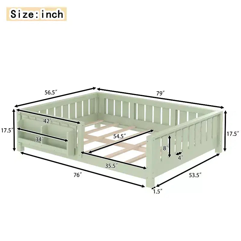 GDFStudio Nirae Modern Full Size Bed with Built-in Bookshelf and Full-Length Guardrail