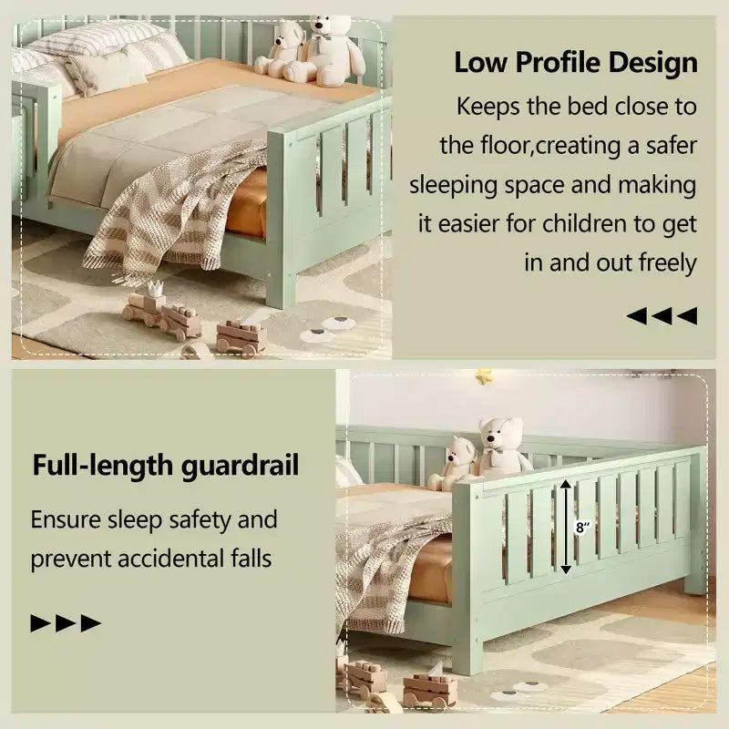 GDFStudio Nirae Modern Full Size Bed with Built-in Bookshelf and Full-Length Guardrail