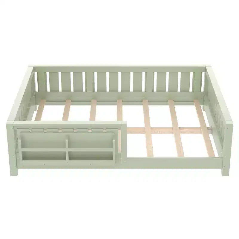 GDFStudio Nirae Modern Full Size Bed with Built-in Bookshelf and Full-Length Guardrail