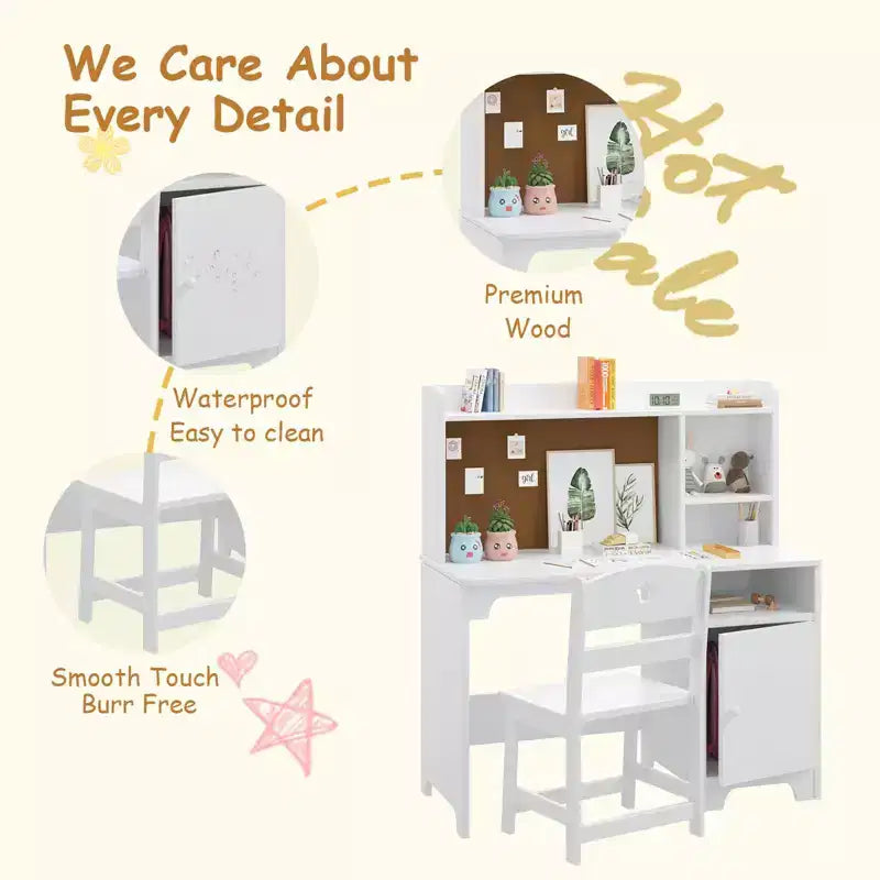 Kids Study Desk & Chair Set with Bookshelf & Organizer for Boys Girls Ages 3-8