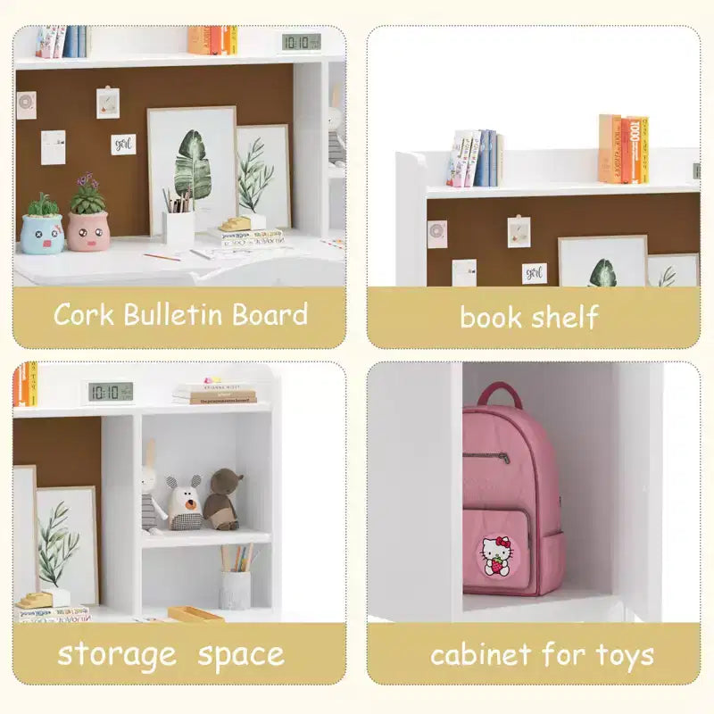 Kids Study Desk & Chair Set with Bookshelf & Organizer for Boys Girls Ages 3-8