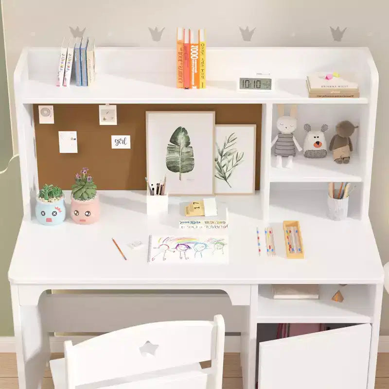 Kids Study Desk & Chair Set with Bookshelf & Organizer for Boys Girls Ages 3-8