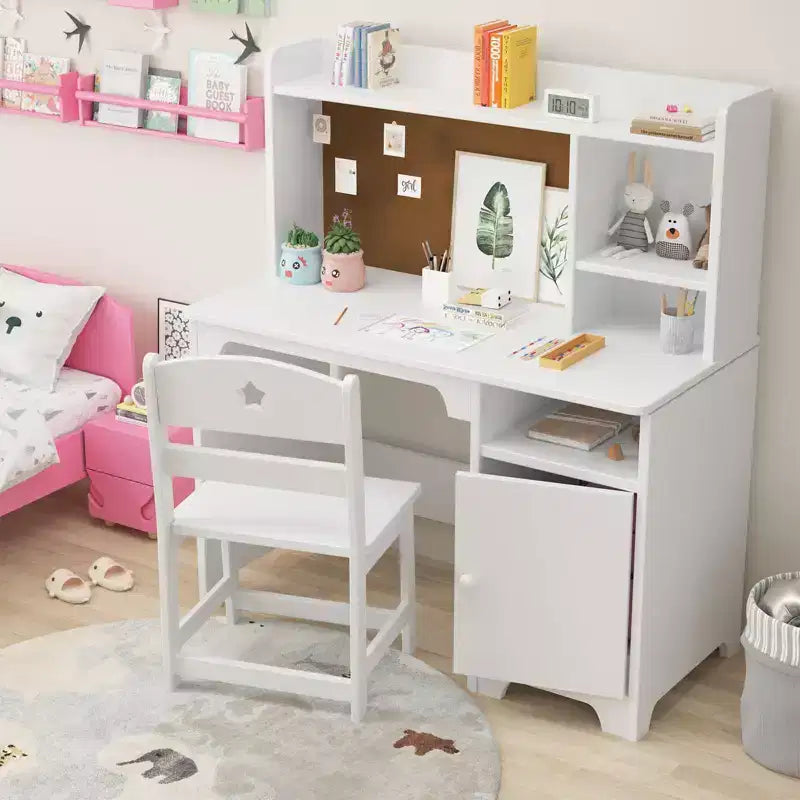 Kids Study Desk & Chair Set with Bookshelf & Organizer for Boys Girls Ages 3-8