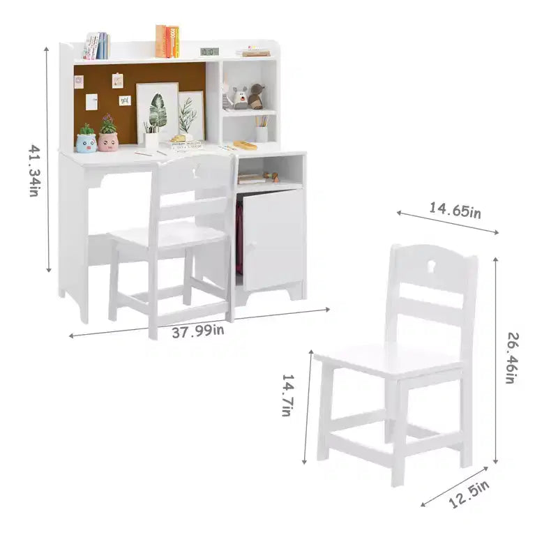 Kids Study Desk & Chair Set with Bookshelf & Organizer for Boys Girls Ages 3-8