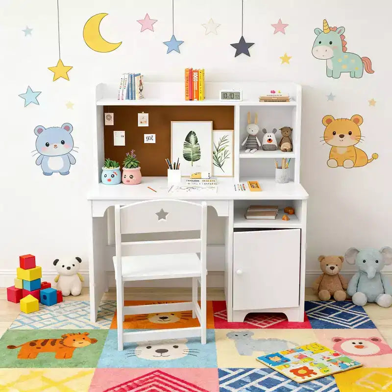 Kids Study Desk & Chair Set with Bookshelf & Organizer for Boys Girls Ages 3-8