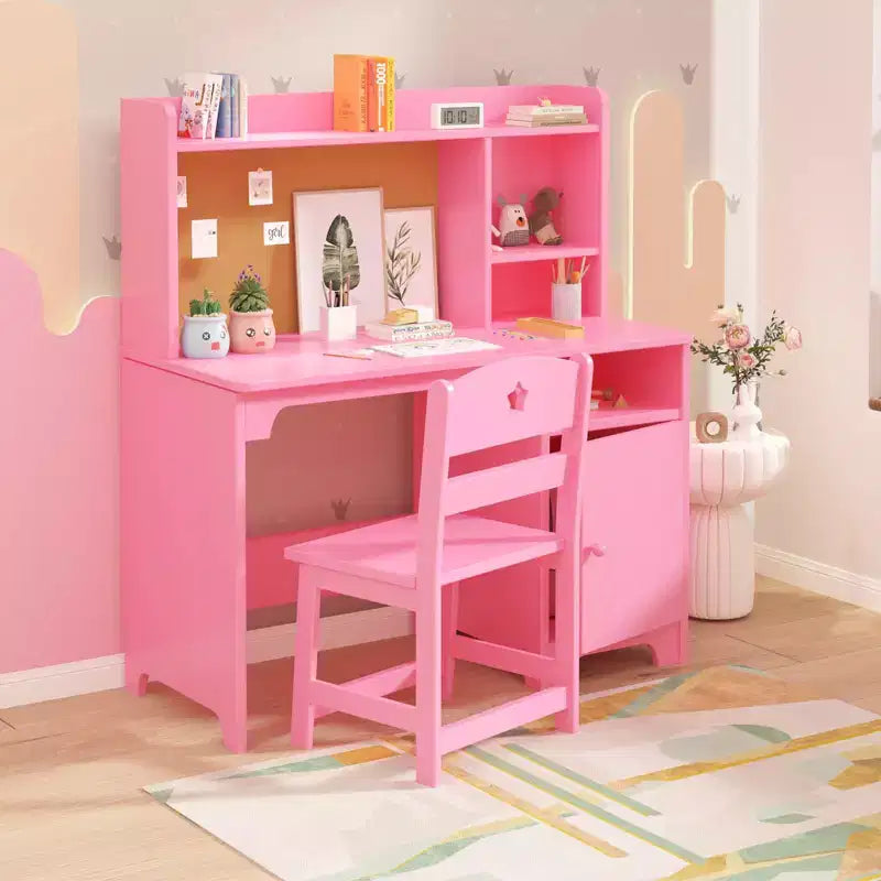 Kids Study Desk & Chair Set with Bookshelf & Organizer for Boys Girls Ages 3-8