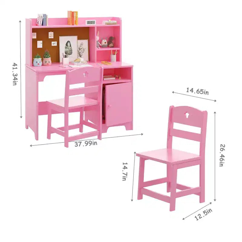 Kids Study Desk & Chair Set with Bookshelf & Organizer for Boys Girls Ages 3-8