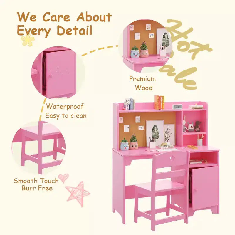 Kids Study Desk & Chair Set with Bookshelf & Organizer for Boys Girls Ages 3-8