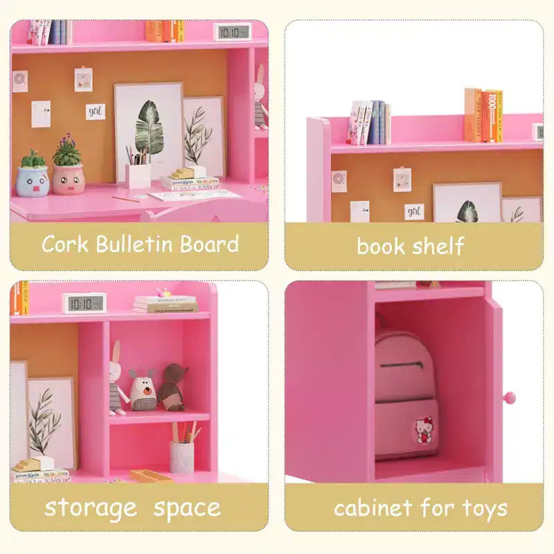 Kids Study Desk & Chair Set with Bookshelf & Organizer for Boys Girls Ages 3-8