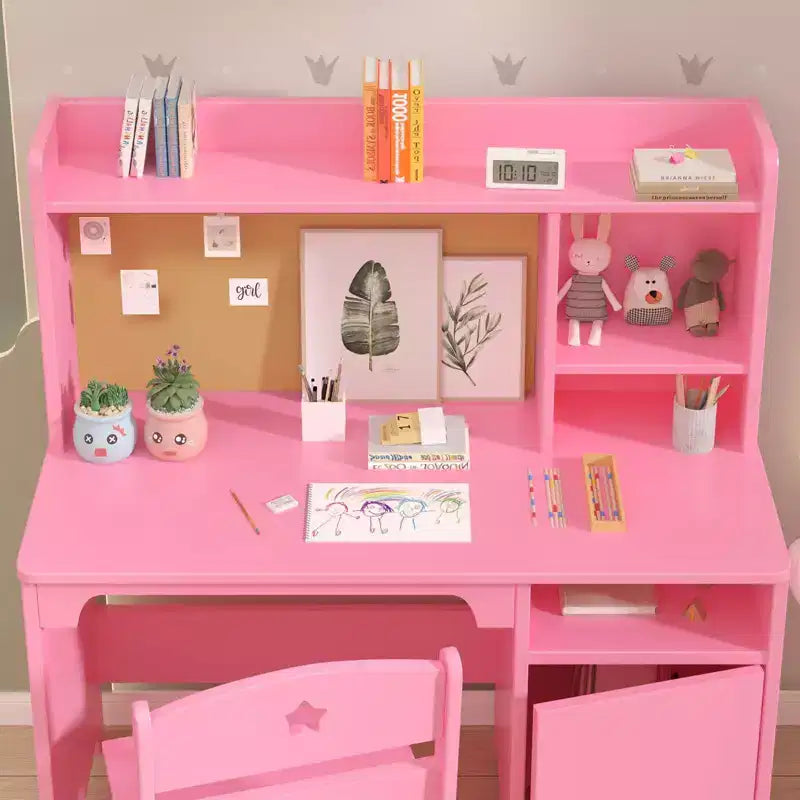 Kids Study Desk & Chair Set with Bookshelf & Organizer for Boys Girls Ages 3-8