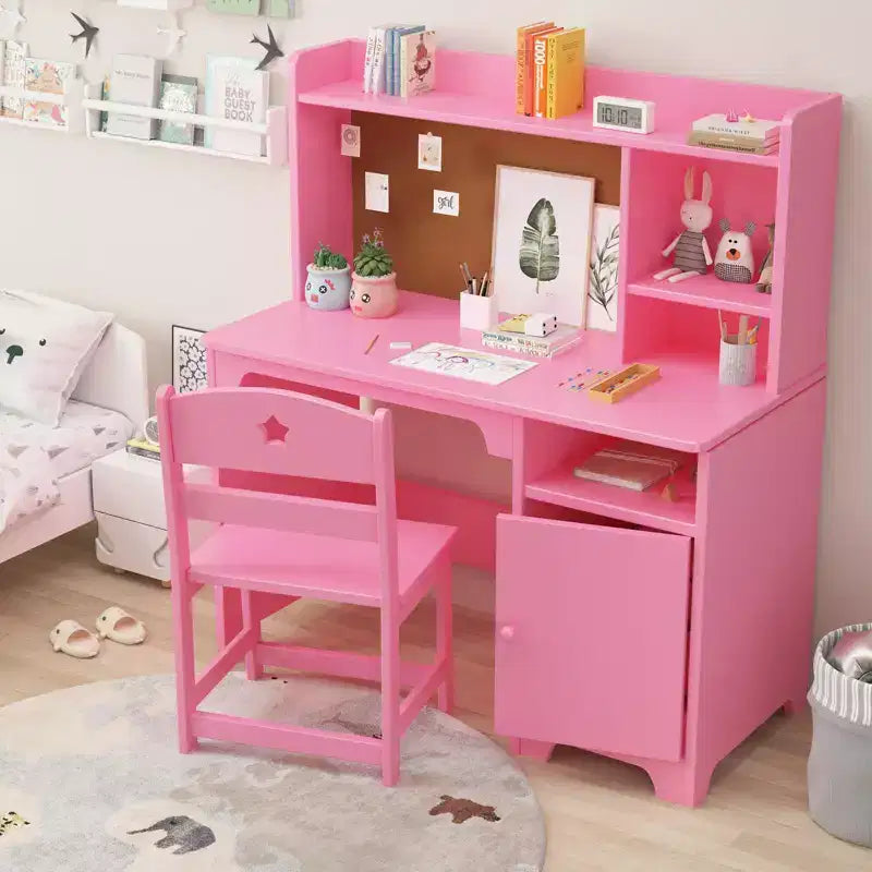 Kids Study Desk & Chair Set with Bookshelf & Organizer for Boys Girls Ages 3-8