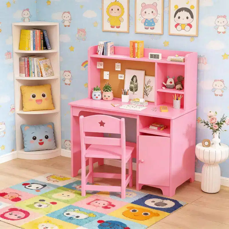 Kids Study Desk & Chair Set with Bookshelf & Organizer for Boys Girls Ages 3-8