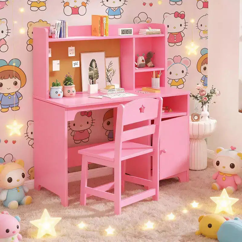 Kids Study Desk & Chair Set with Bookshelf & Organizer for Boys Girls Ages 3-8