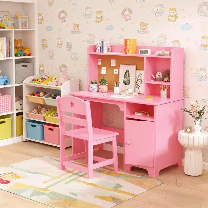Kids Study Desk & Chair Set with Bookshelf & Organizer for Boys Girls Ages 3-8