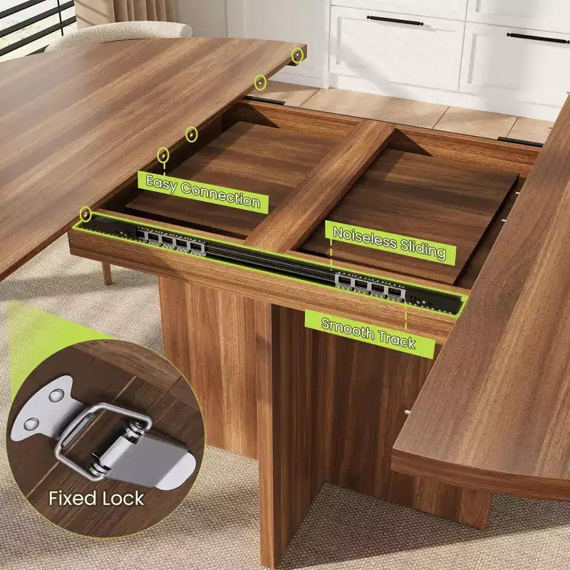 43.3''-59'' Extendable Round Dining Table for 4-8, Modern Kitchen Oval Dining Table with Removable Leaves, Wooden Kitchen Table