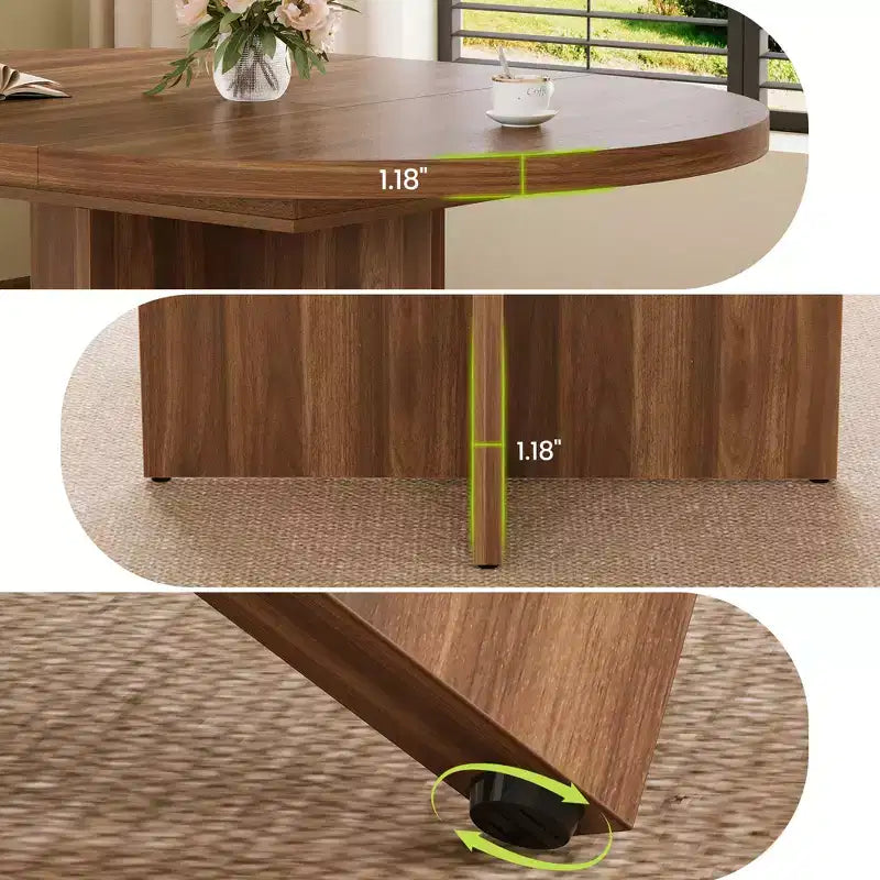 43.3''-59'' Extendable Round Dining Table for 4-8, Modern Kitchen Oval Dining Table with Removable Leaves, Wooden Kitchen Table