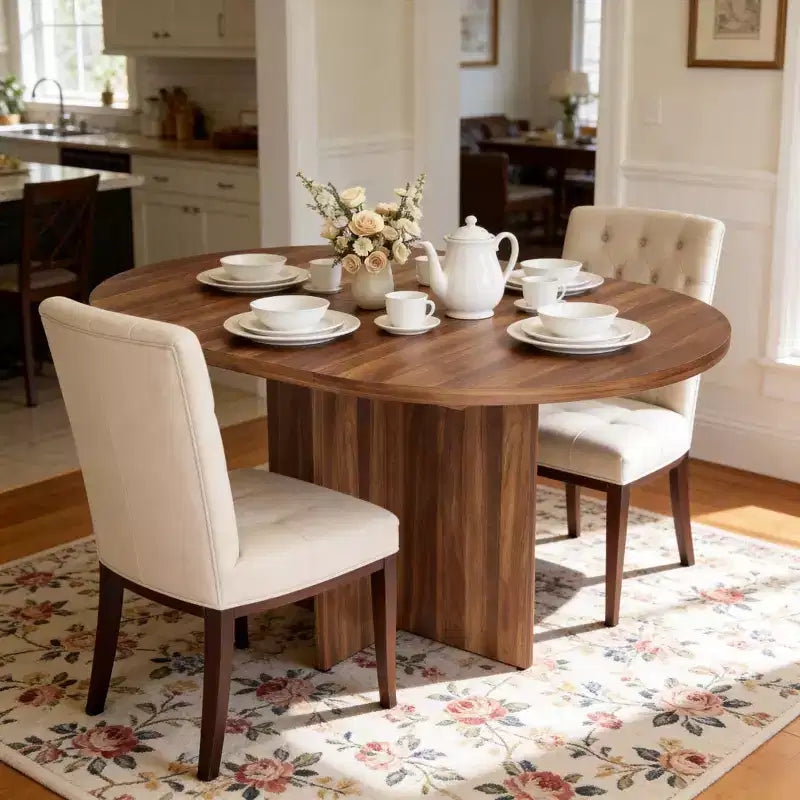 43.3''-59'' Extendable Round Dining Table for 4-8, Modern Kitchen Oval Dining Table with Removable Leaves, Wooden Kitchen Table