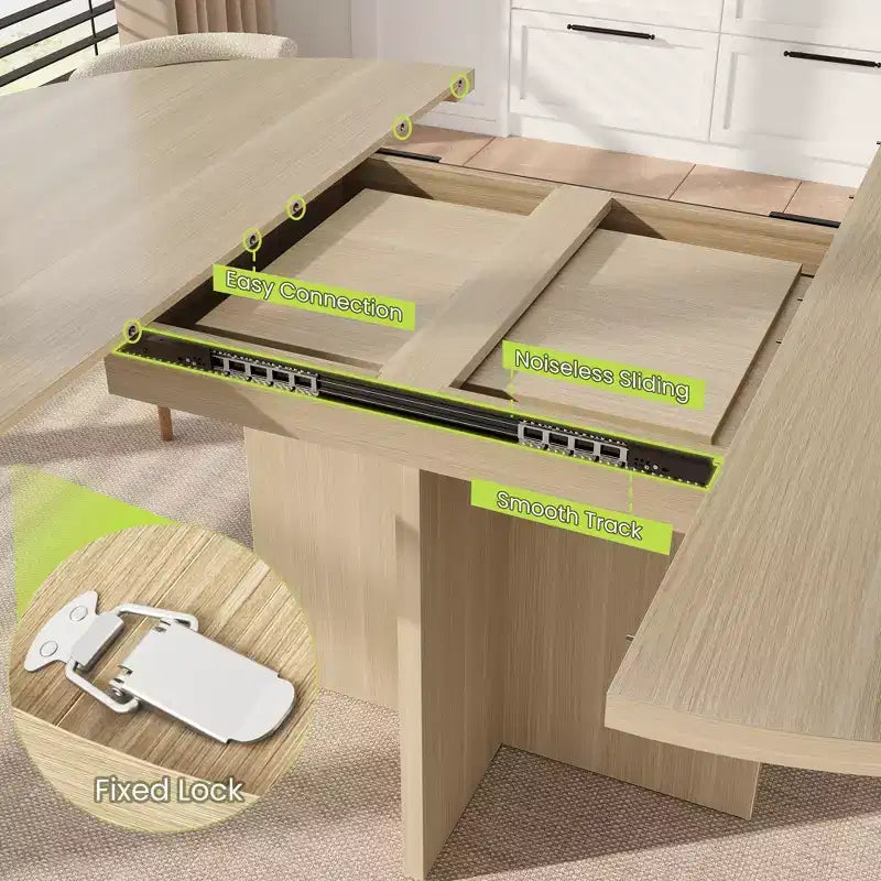 43.3''-59'' Extendable Round Dining Table for 4-8, Modern Kitchen Oval Dining Table with Removable Leaves, Wooden Kitchen Table