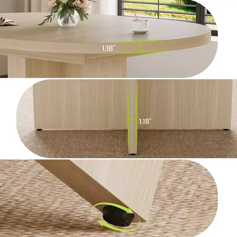 43.3''-59'' Extendable Round Dining Table for 4-8, Modern Kitchen Oval Dining Table with Removable Leaves, Wooden Kitchen Table