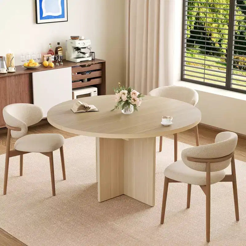 43.3''-59'' Extendable Round Dining Table for 4-8, Modern Kitchen Oval Dining Table with Removable Leaves, Wooden Kitchen Table