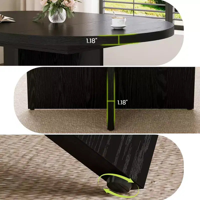 43.3''-59'' Extendable Round Dining Table for 4-8, Modern Kitchen Oval Dining Table with Removable Leaves, Wooden Kitchen Table