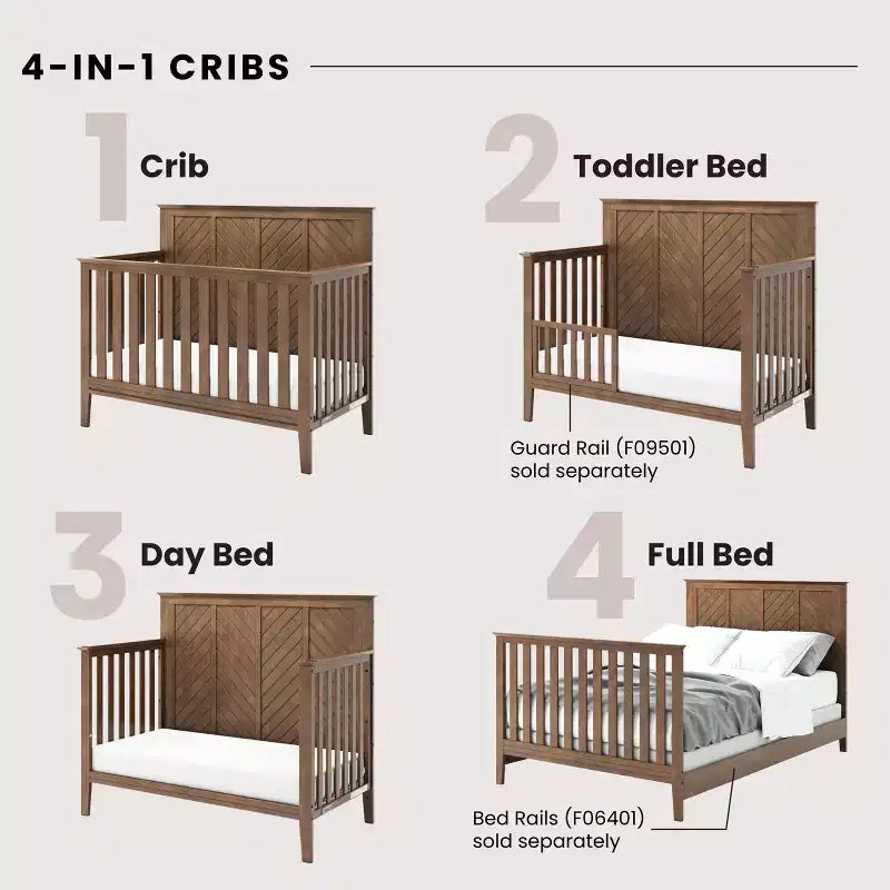 Child Craft Atwood 4-in-1 Convertible Crib, Converts to Day Bed, Toddler Bed and Full Size Bed, 3 Mattress Positions, Baby Safe Finish