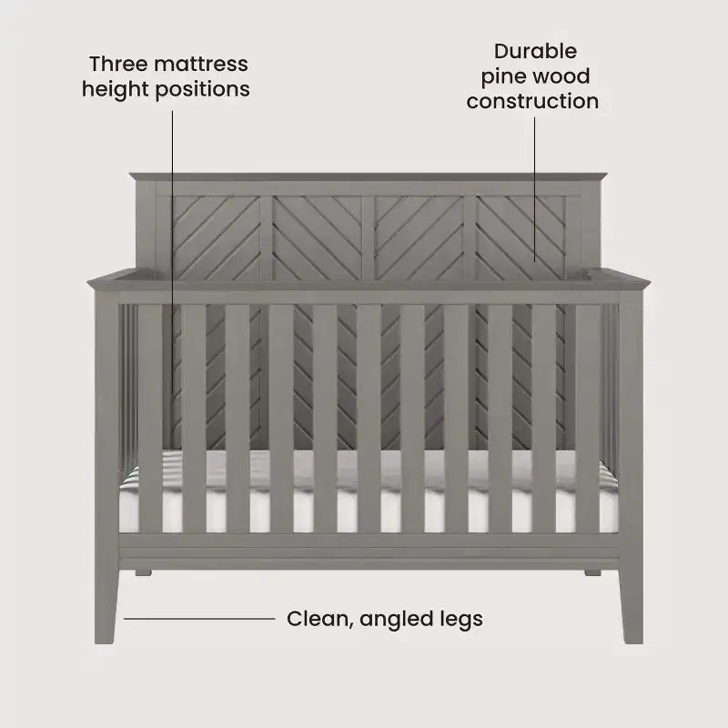 Child Craft Atwood 4-in-1 Convertible Crib, Converts to Day Bed, Toddler Bed and Full Size Bed, 3 Mattress Positions, Baby Safe Finish