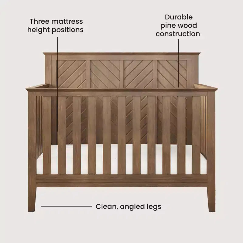 Child Craft Atwood 4-in-1 Convertible Crib, Converts to Day Bed, Toddler Bed and Full Size Bed, 3 Mattress Positions, Baby Safe Finish