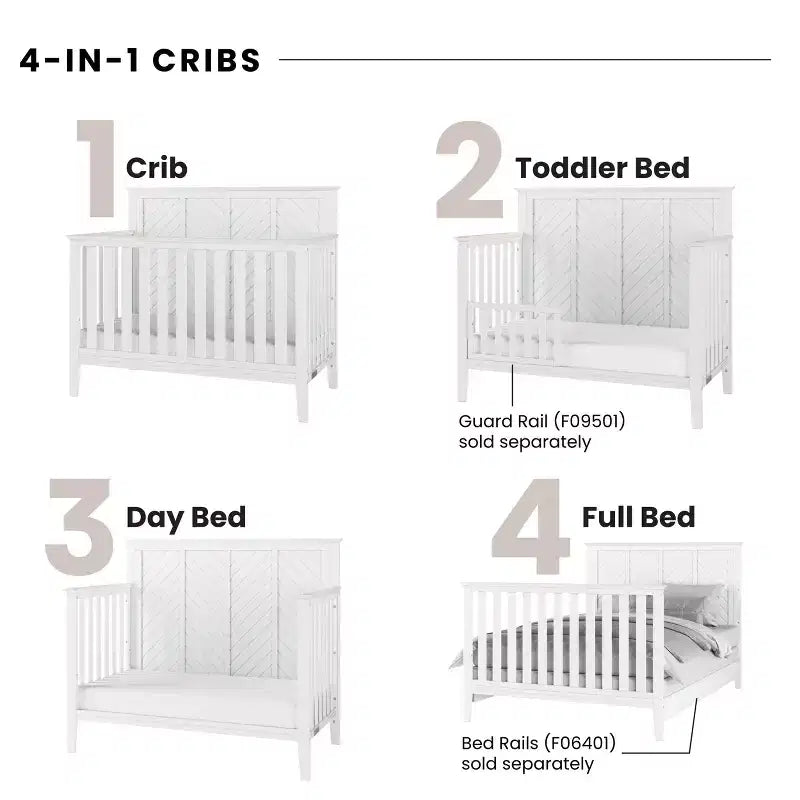 Child Craft Atwood 4-in-1 Convertible Crib, Converts to Day Bed, Toddler Bed and Full Size Bed, 3 Mattress Positions, Baby Safe Finish