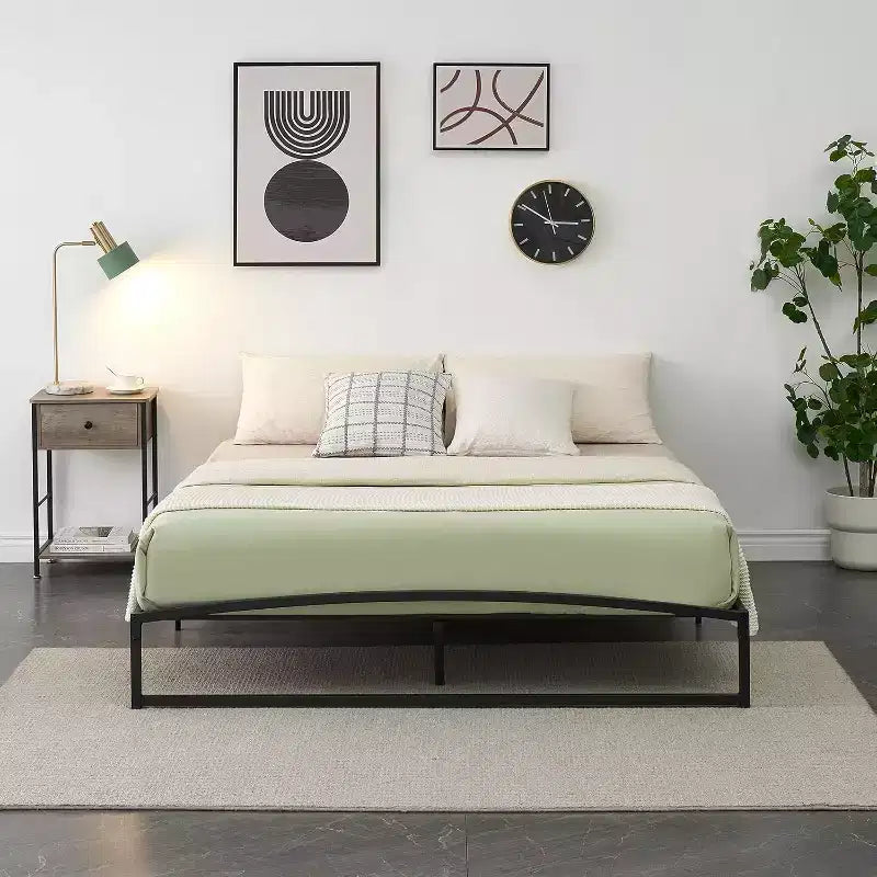 Full Size Bed Frame with Unique Arched Headboard, 6 Inch Height, Metal Platform Bed Frame with Steel Slat Support, No Box Spring Needed, Easy Assembly