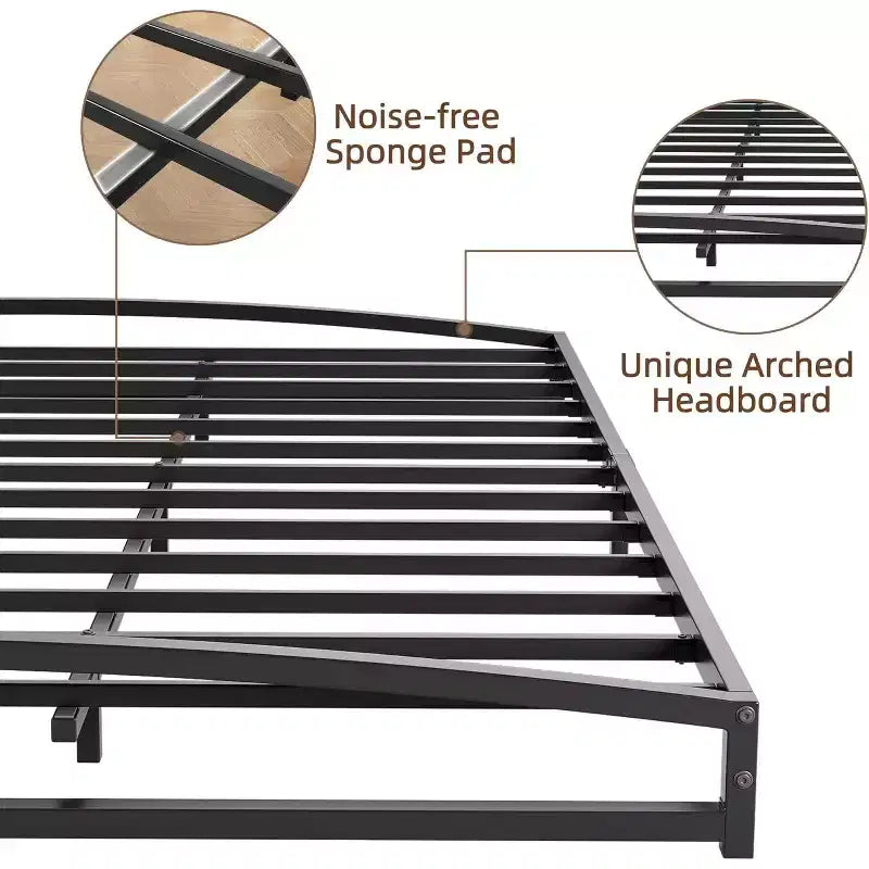 Full Size Bed Frame with Unique Arched Headboard, 6 Inch Height, Metal Platform Bed Frame with Steel Slat Support, No Box Spring Needed, Easy Assembly